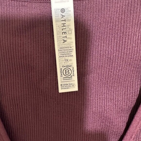 Athleta Womens Plus Size 1X Wine V-Neck Sleeveless Ribbed Cropped Tank Top - Picture 4 of 5